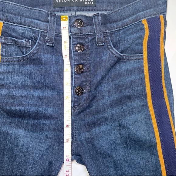 Veronica Beard Carolyn Baby Boot Cut Fray Navy/Gold Jeans Size 26 - Picture 8 of 12